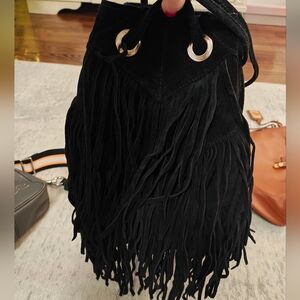 Mango Black Fringe Suede Bag